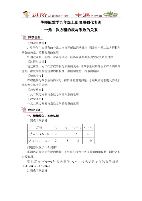 华师版数学九年级上册强化专训-一元二次方程的根与系数的关系(1)