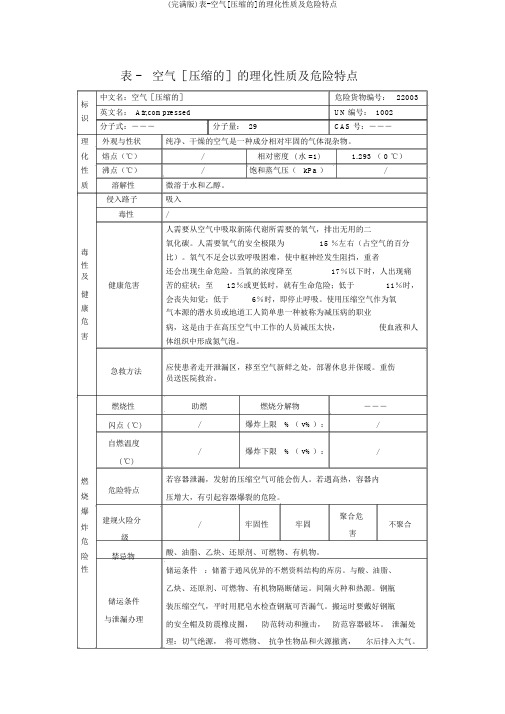 (完整版)表-空气[压缩的]的理化性质及危险特性