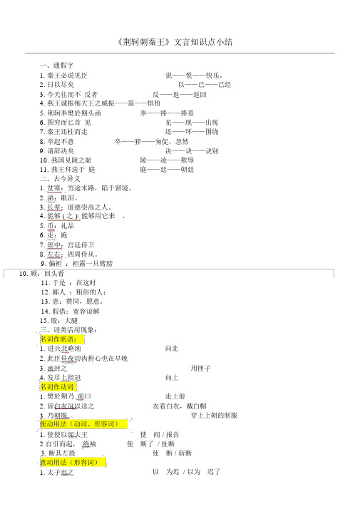 荆轲刺秦王文言文知识点总结归纳