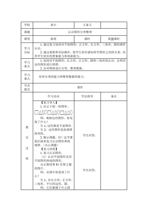 一年级数学(认识图形分类整理)