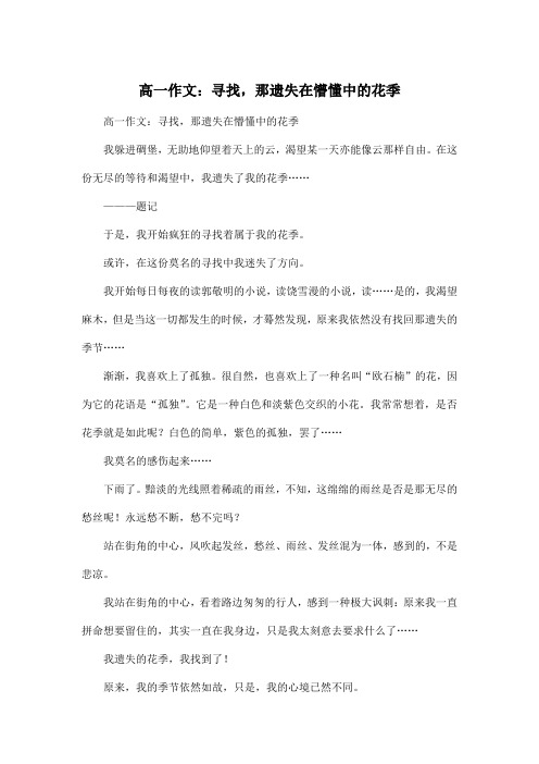 高一_高中高一作文：寻找,那遗失在懵懂中的花季作文600字