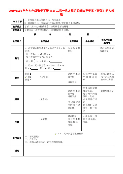 2019-2020学年七年级数学下册 8.2 二元一次方程组的解法导学案(新版)新人教版.doc