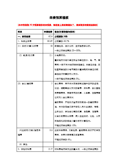 国家自然科学基金经费预算表模板