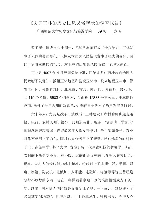 关于玉林的历史民风民俗现状的调查报告