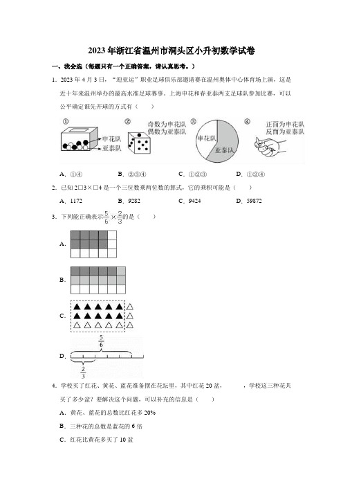 2023年浙江省温州市洞头区小升初数学试卷