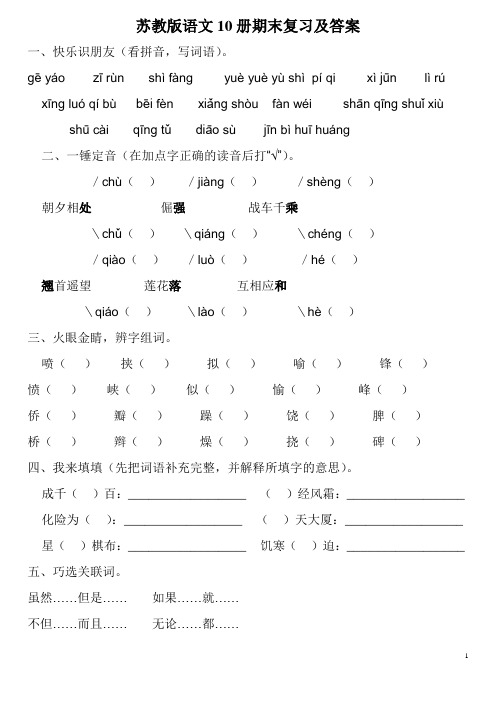 苏教版语文10册期末复习及答案