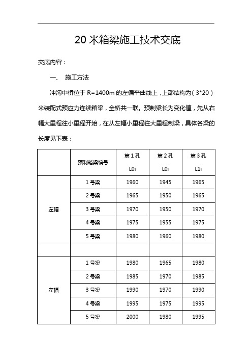 20米箱梁施工技术交底