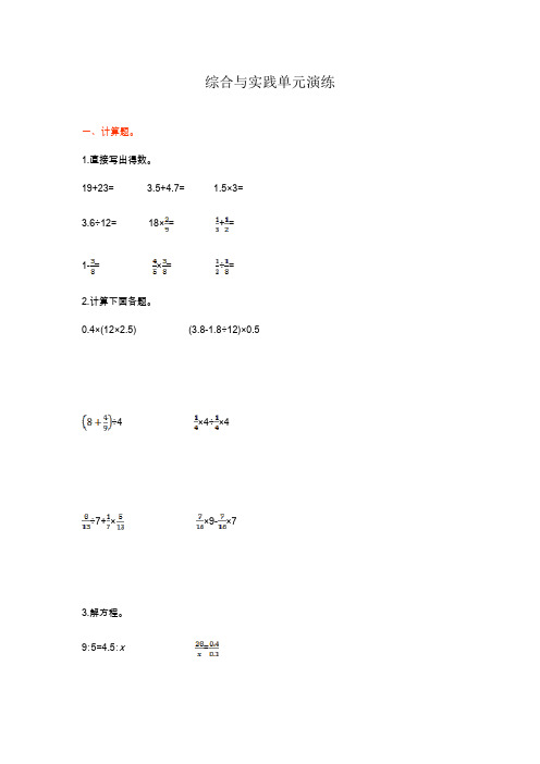 【精编】人教版六年级数学下册 综合与实践单元演练