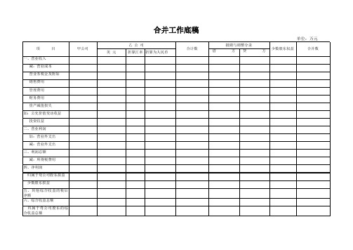 合并工作底稿表格