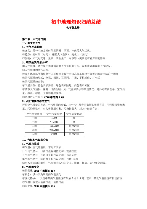 七年级上册地理知识归纳总结第三章