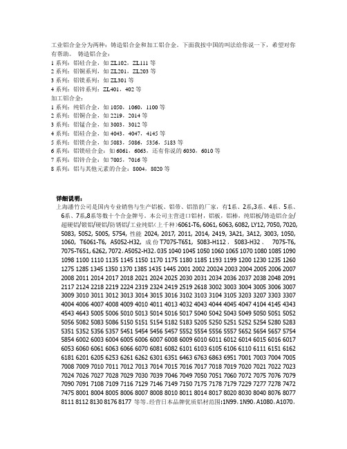 铸造铝合金和加工铝合金