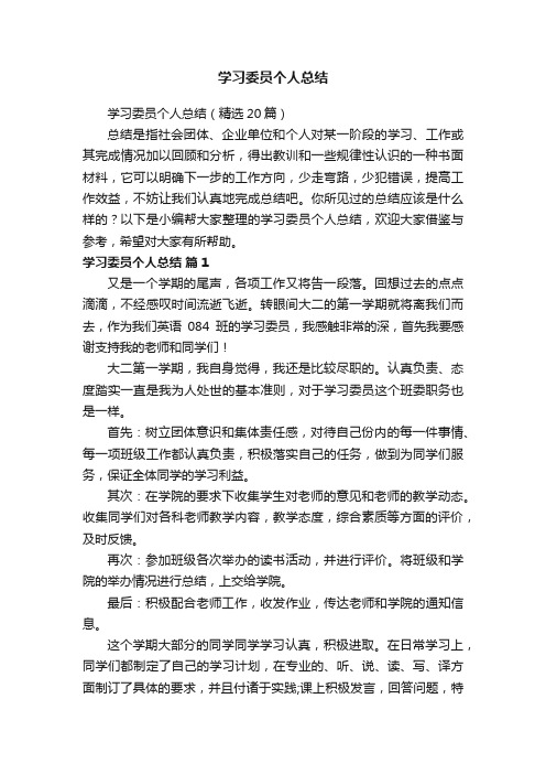 学习委员个人总结