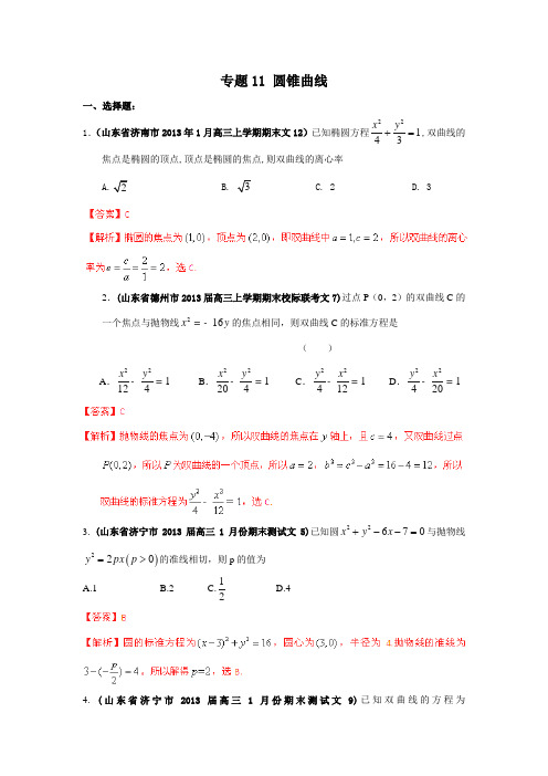 2013高考数学试题分类汇编：专题11 圆锥曲线(解析版)