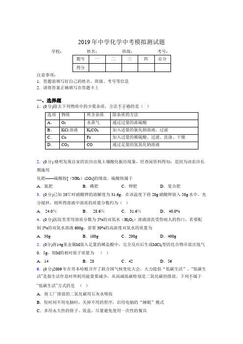 2019年中学化学中考模拟测试题09687