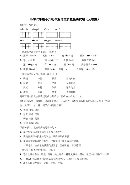 小学六年级小升初毕业语文质量提高试题(及答案)