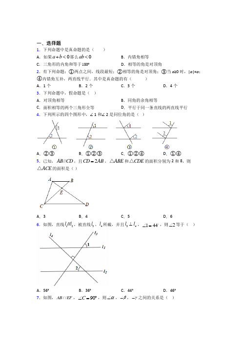 (易错题)初中数学七年级数学下册第一单元《相交线与平行线》测试(包含答案解析)(2)