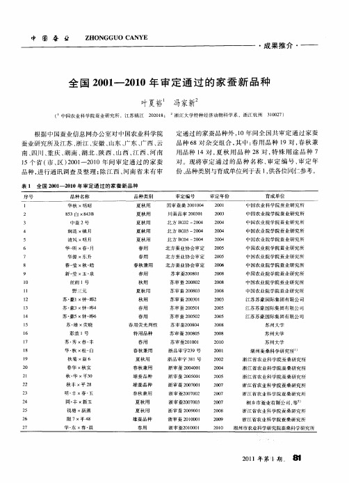 全国20012010年审定通过的家蚕新品种