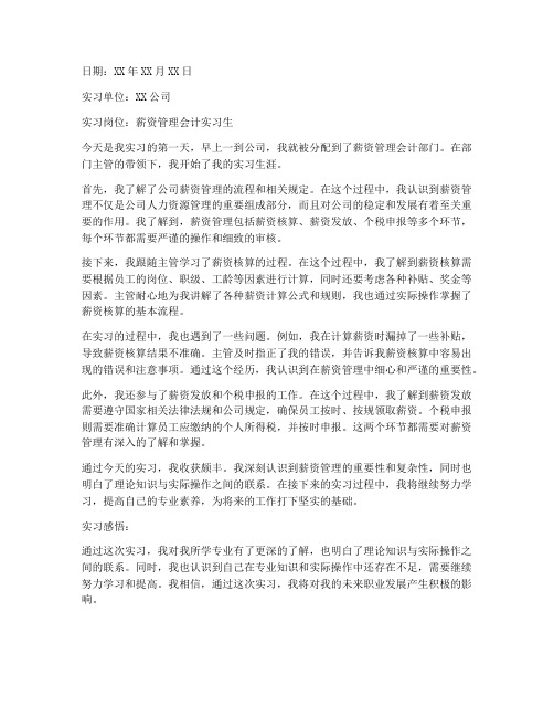 薪资管理会计实习报告日记