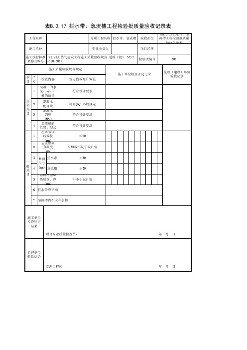 表B.0.17拦水带、急流槽工程检验批质量验收记录表