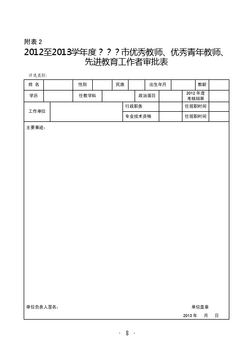 评选优秀教师表格----