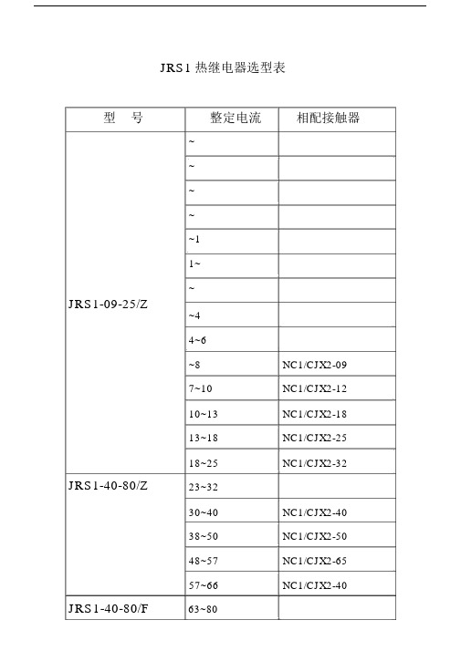 JRS1热继电器选型表.docx