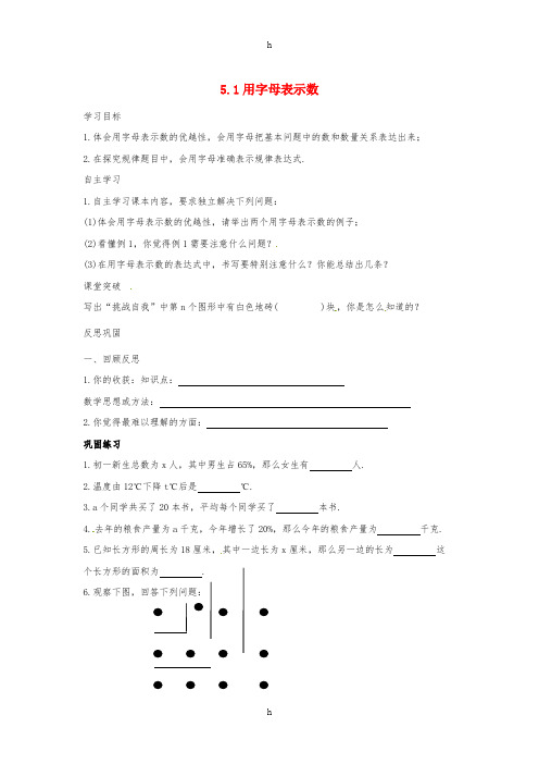 七年级数学上册 第五章 代数式与函数的初步认识 5.1 用字母表示数导学案(新版)青岛版