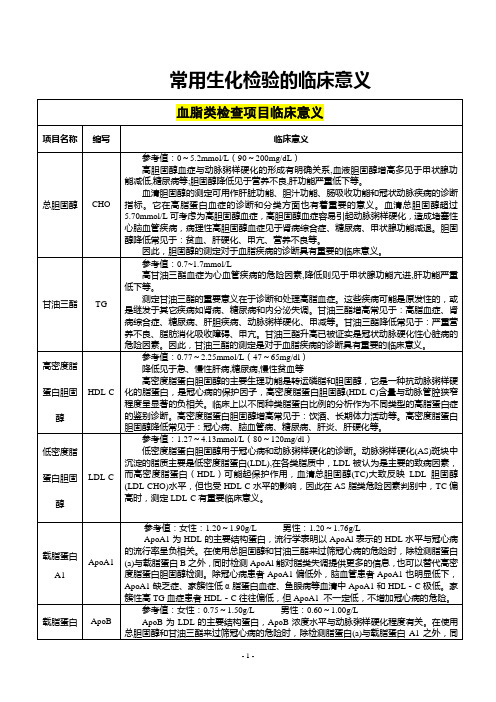 常用生化检验项目临床意义