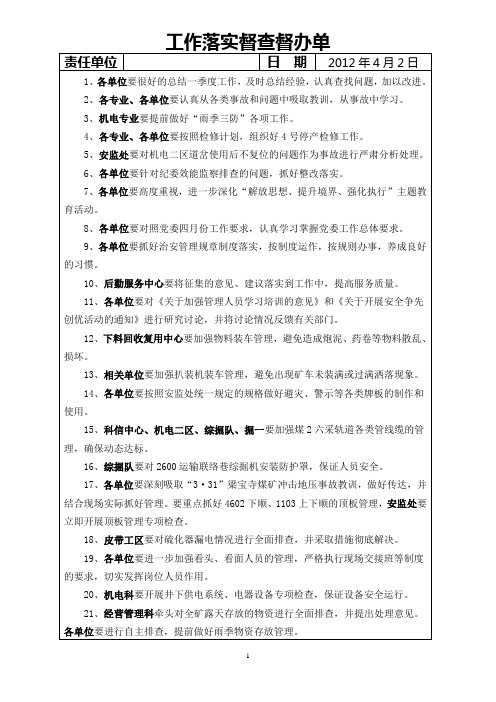 工作落实督查督办单(4.2)