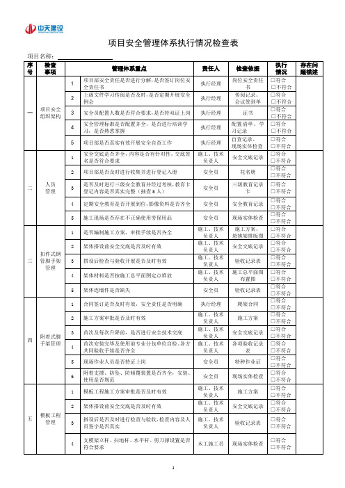 项目安全管理体系执行情况检查表