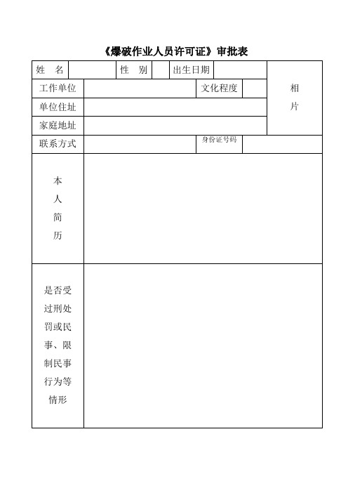 爆破作业人员许可证审批表