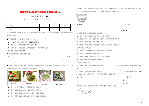 2018年初中物理毕业班中考适应性试卷(六)