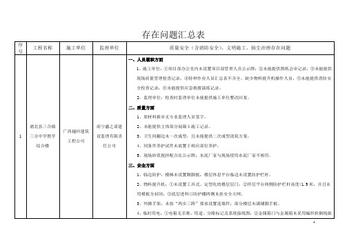 存在问题汇总表