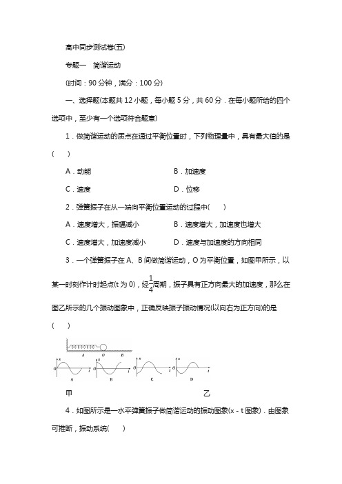 优化方案·高中同步测试卷·人教物理选修3-4：高中同步测试卷(五) 含解析