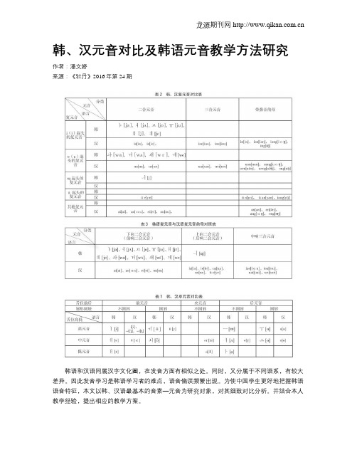 韩、汉元音对比及韩语元音教学方法研究