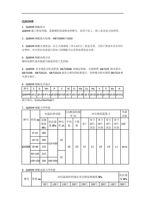 Q265HR核电钢成分性能及应用