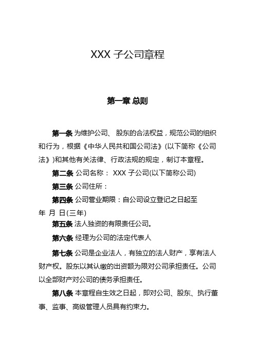 子公司公司章程