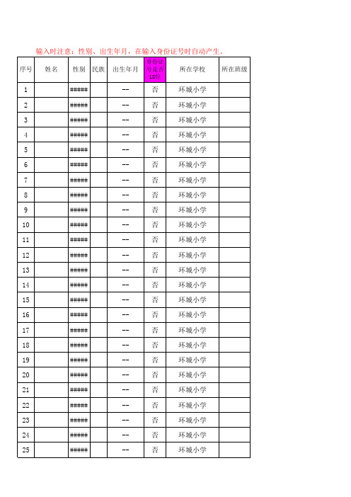 环县环城小学学生信息统计表