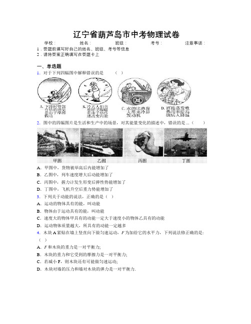 最新辽宁省葫芦岛市中考物理试卷附解析