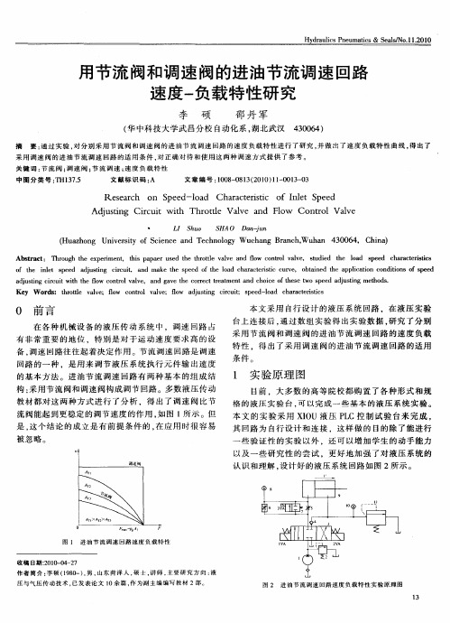 用节流阀和调速阀的进油节流调速回路速度-负载特性研究