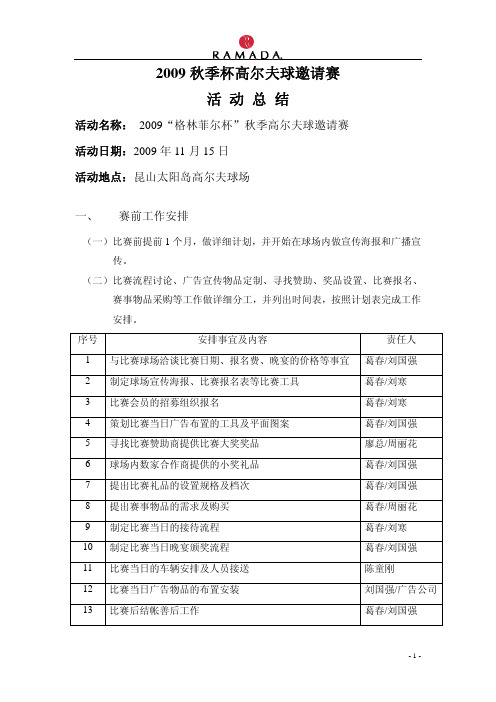 华美达酒店2009秋季杯高尔夫球邀请赛活动总结