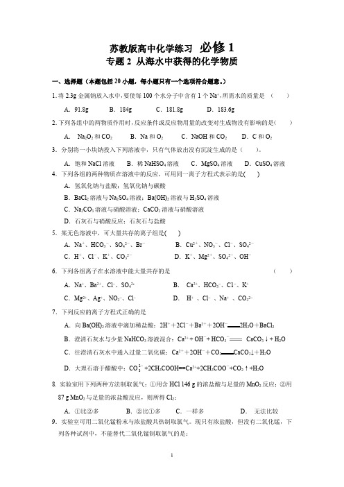 苏教版高中化学练习 必修1专题2