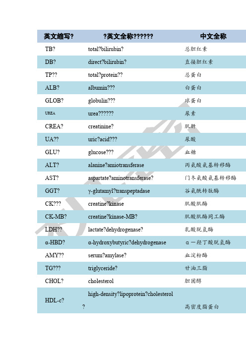 常规生化检验项目缩写