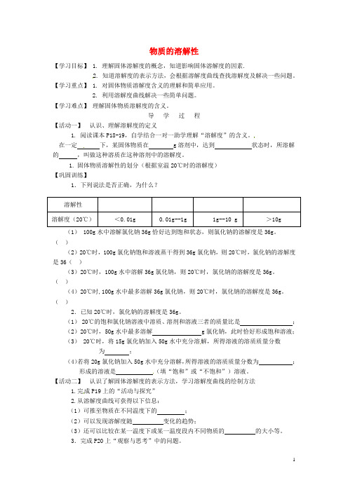 九年级化学全册 6.3 物质的溶解性学案2(无答案)(新版)沪教版