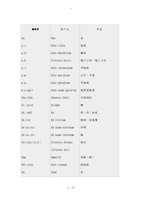 常用医学英文缩写对照表