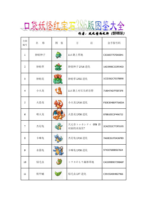 口袋妖怪红宝石 版详细图鉴攻略