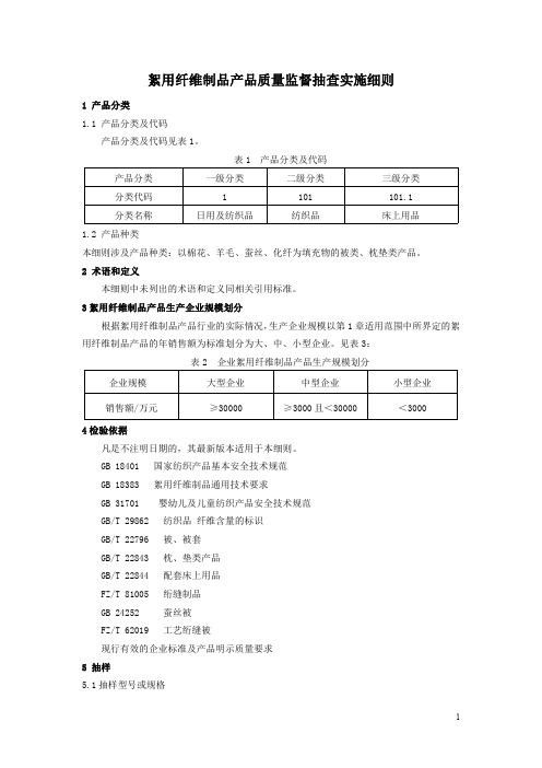 絮用纤维制品产品质量监督抽查实施细则