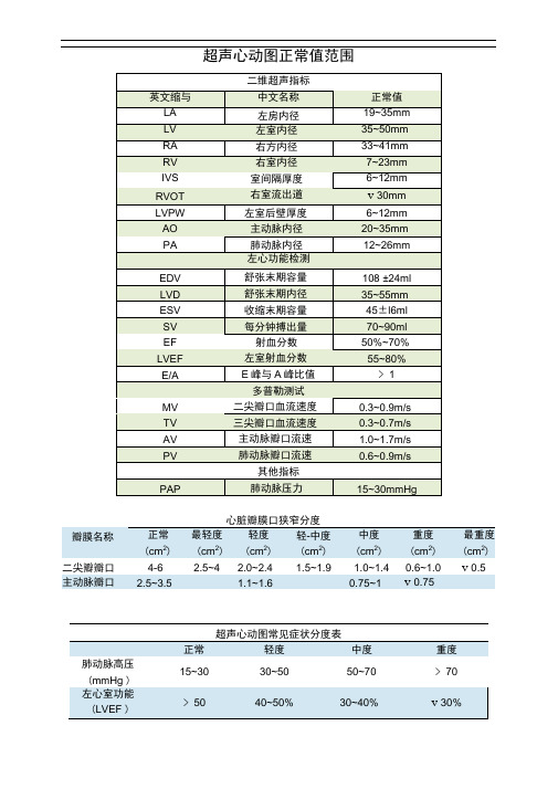 超声心动图正常值范围(精编打印版)