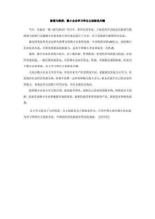 陈湛匀：微小企业学习和自主创新是关键