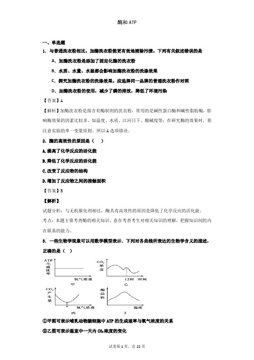 2019届二轮 酶和ATP   专题卷(适用全国)