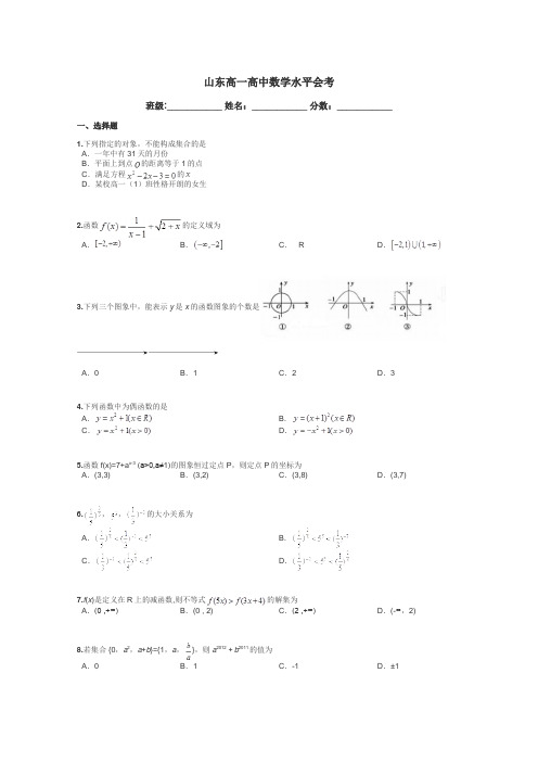 山东高一高中数学水平会考带答案解析
